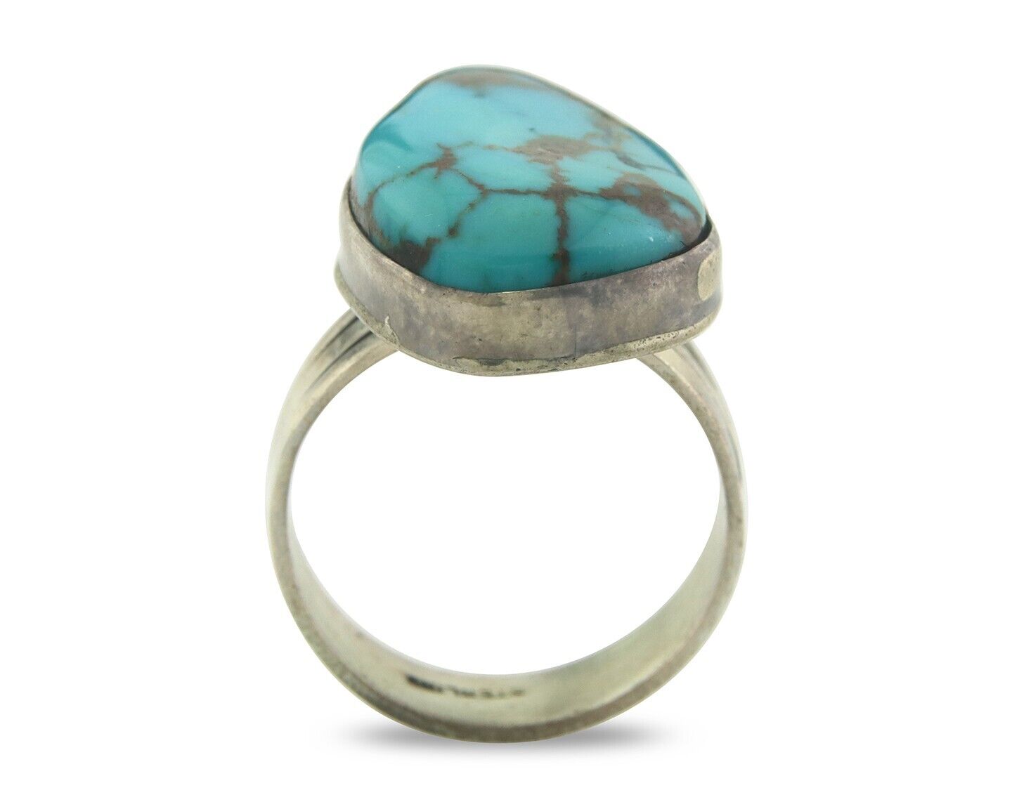 Navajo Ring 925 Sterling Blue Nevada Turquoise Native Artist C.80's