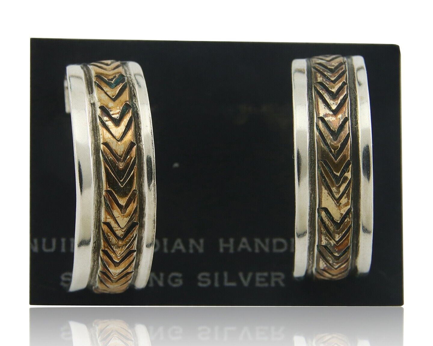 Navajo Hoop Earrings 925 Silver & Gold Artist Signed Randall Endito C.80's