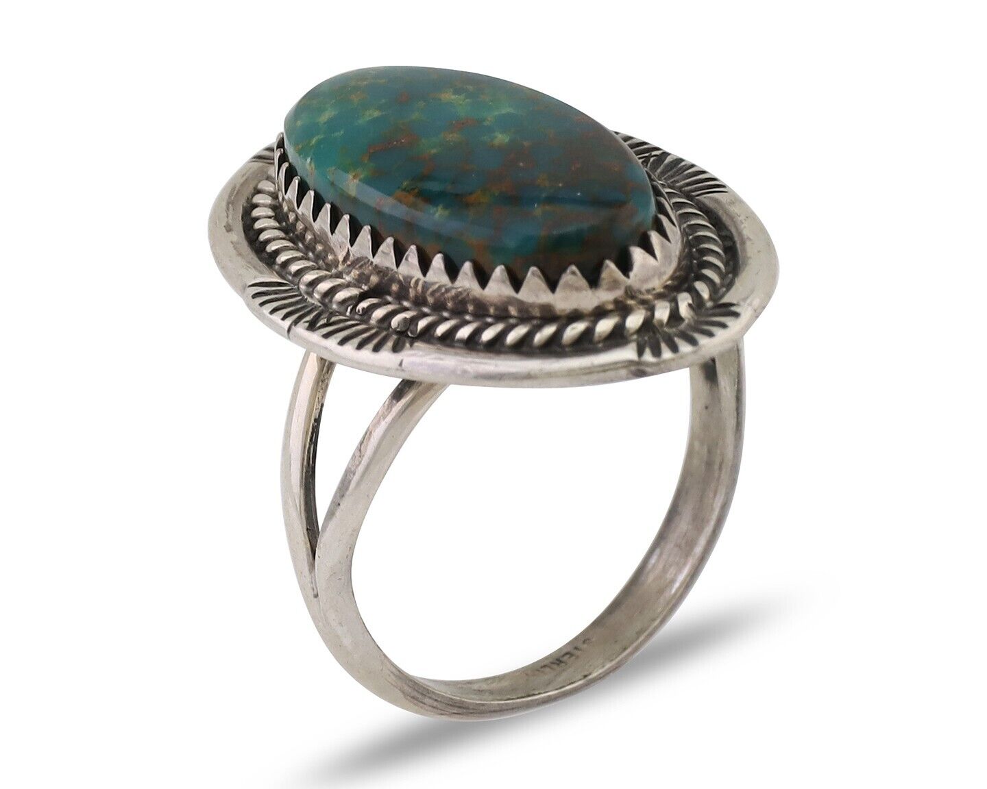 Navajo Hand Stamped Ring 925 Silver Natural Turquoise Native Artist C.80's
