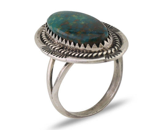 Navajo Hand Stamped Ring 925 Silver Natural Turquoise Native Artist C.80's