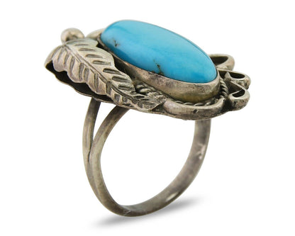 Navajo Ring .925 Sterling Blue Turquoise Artist Signed EK C.80's