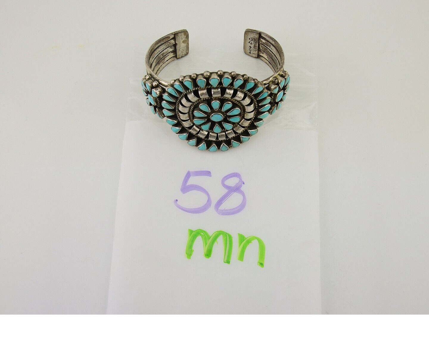 Navajo Bracelet 925 Silver Natural Blue Turquoise Signed Delbert Chatter C.80's