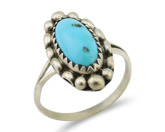 Navajo Ring 925 Silver Sleeping Beauty Turquoise Artist Signed SC C.80's
