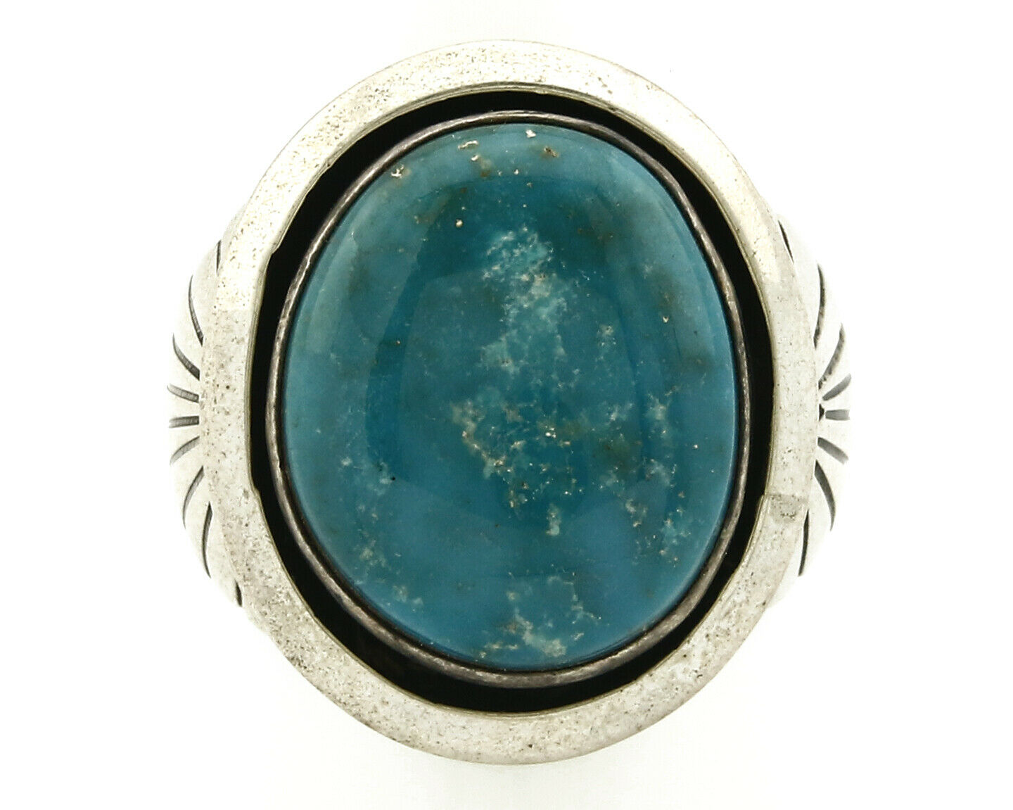 Navajo Ring .925 SOLID Silver Blue Gem Turquoise Signed Doug Zachary C.80's