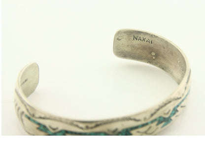 Navajo Bracelet 925 Silver Inlaid Turquoise Cuff Artist Signed NAKAI C.80's