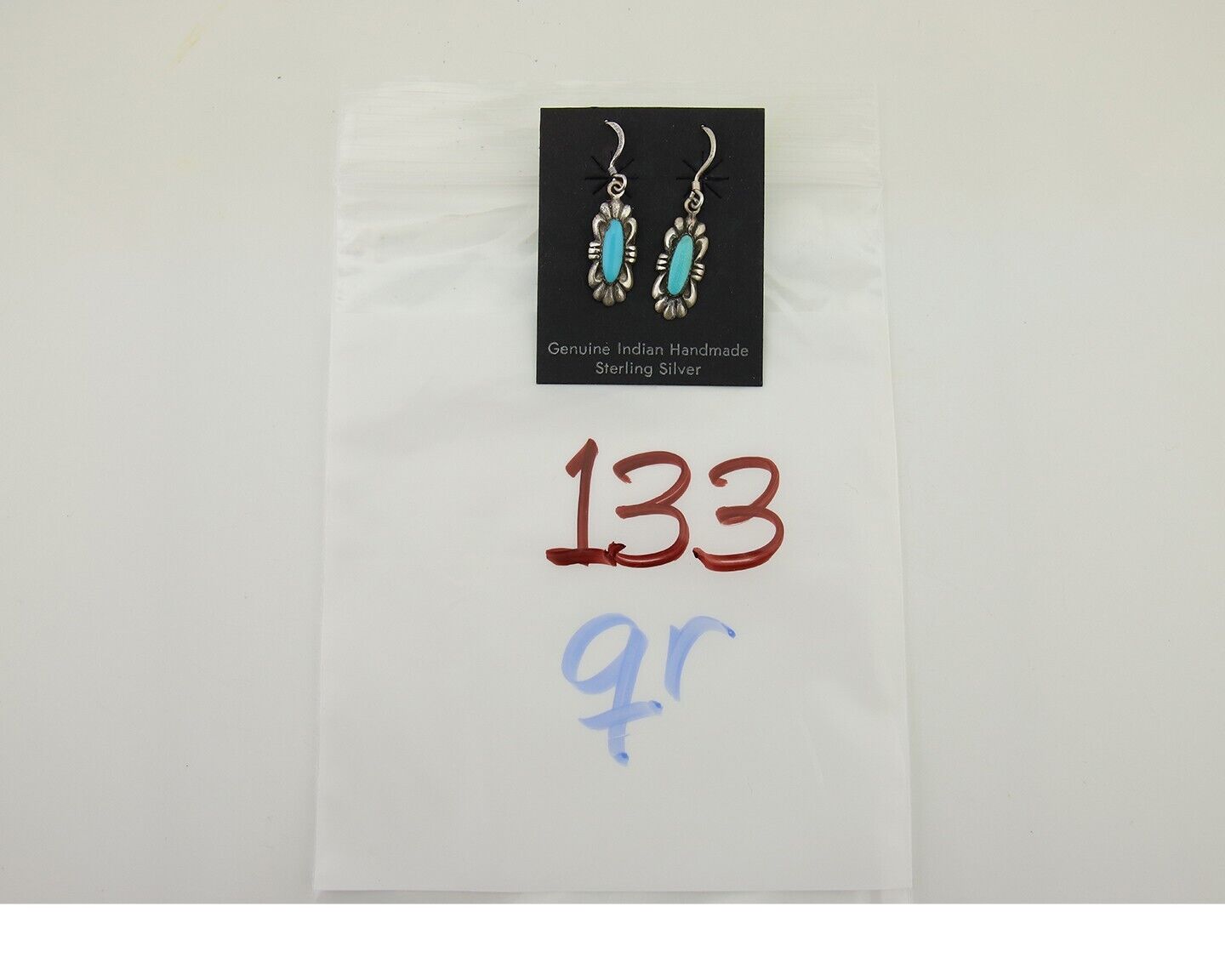 Navajo Hand Stamped Earrings 925 Silver Natural Turquoise Native Artist C.80's