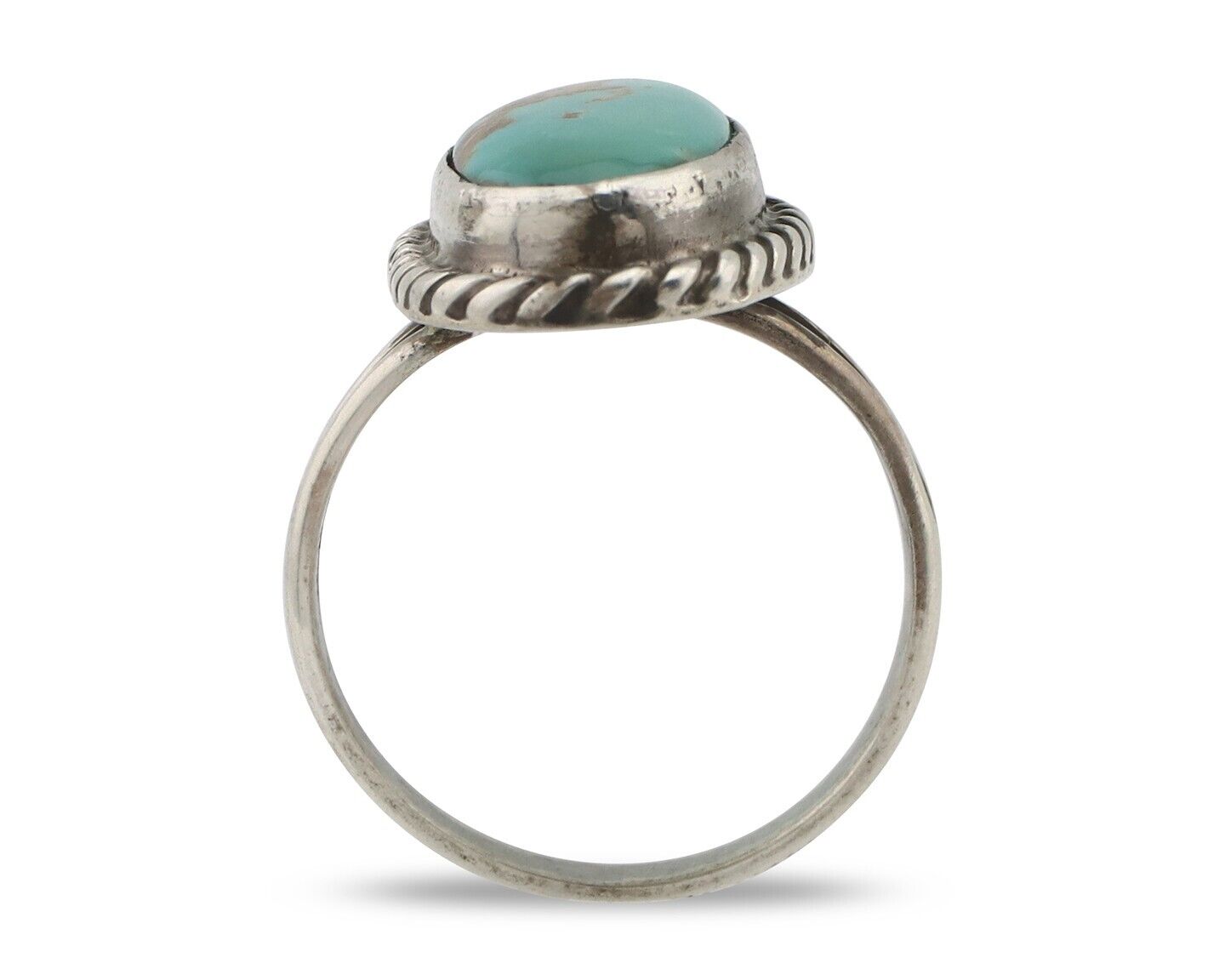 Navajo Ring 925 Silver Natural Kingman Turquoise Signed M Montoya C.80's