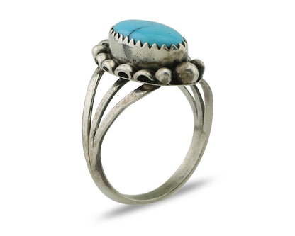 Navajo Ring 925 Silver Sleeping Beauty Turquoise Artist Signed SC C.80's