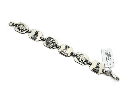 Navajo Picto Bracelet 925 Silver & Nickel Native American Artist Sunrise