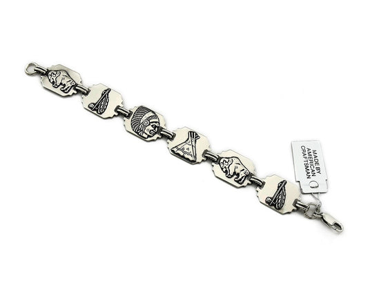Navajo Picto Bracelet 925 Silver & Nickel Native American Artist Sunrise