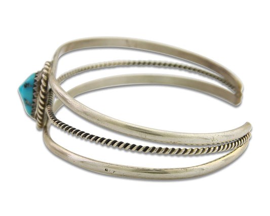 Navajo Cuff Bracelet 925 Silver Turquoise Cuff Artist Signed EG C.80's