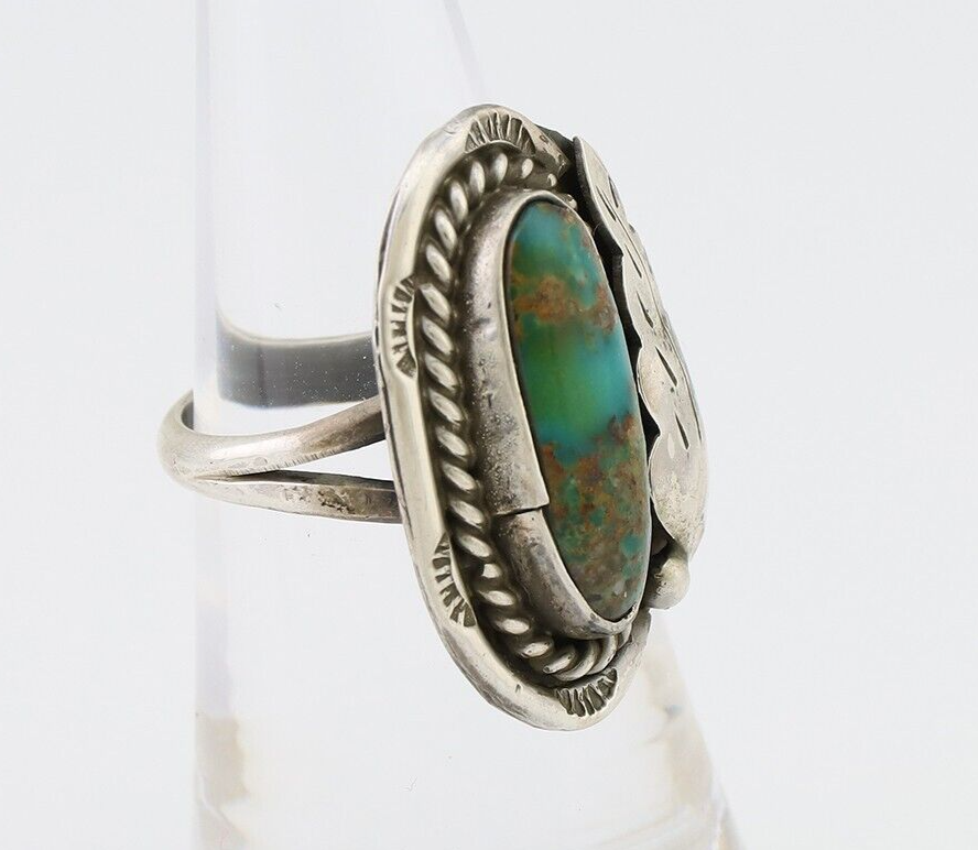 Navajo Handmade Ring 925 Silver Natural Turquoise Signed Jason Livingston C.80's