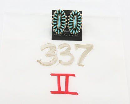 Zuni Concho Earrings 925 Silver Natural Turquoise Artist Signed LP C.80's