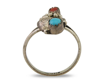 Navajo Handmade Ring 925 Silver Turquoise & Coral Native Artist C.80's