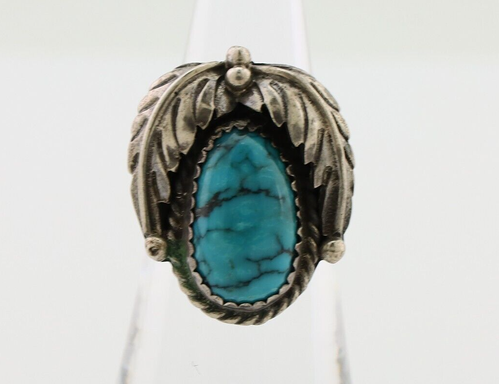 Navajo Handmade Ring 925 Silver Blue Turquoise Native American Artist C.80's