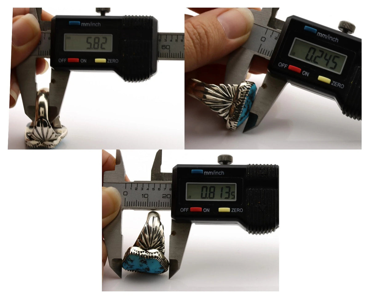 Navajo Ring .925 Silver Sleeping Beauty Turquoise Artist Signed DK C.80's