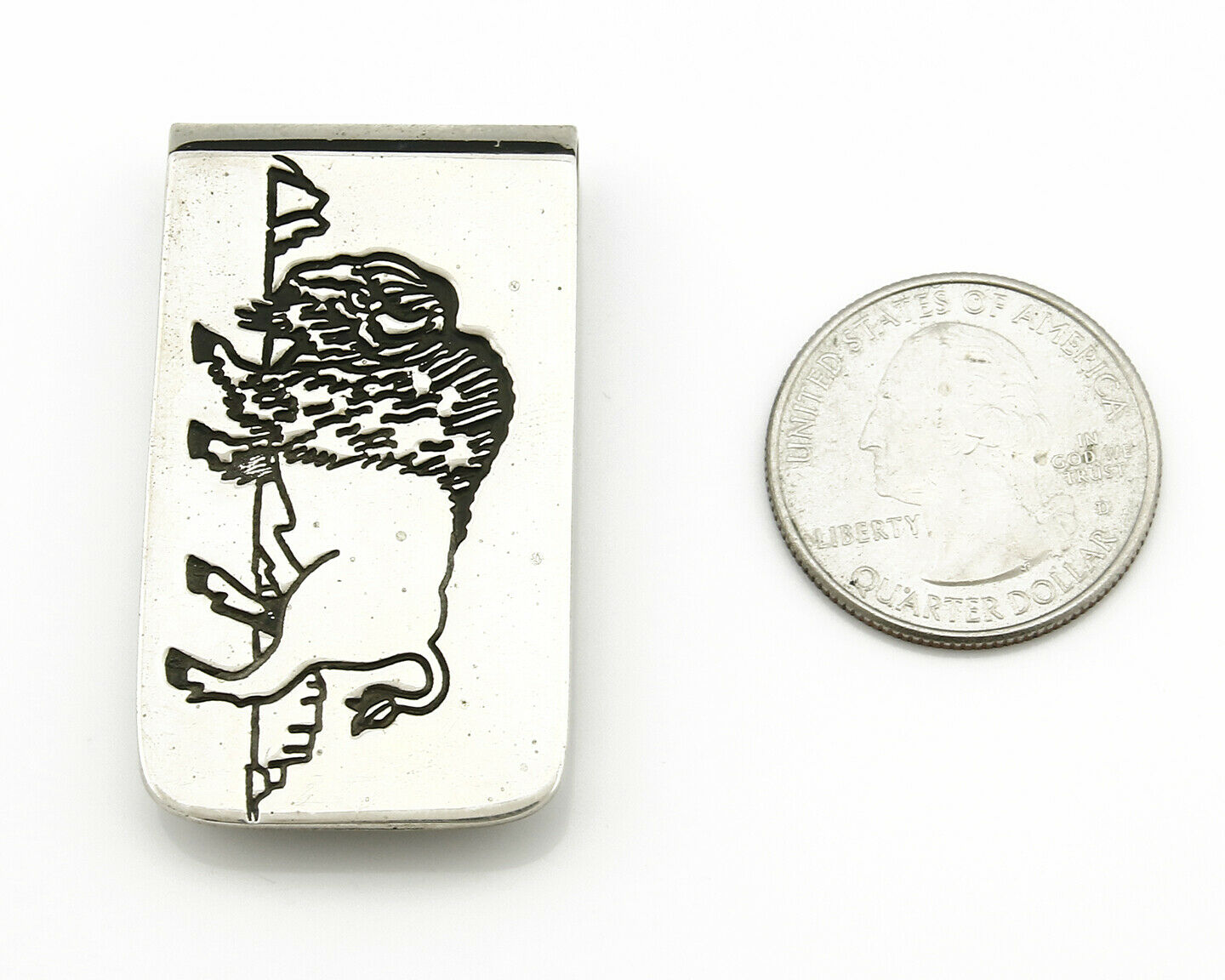 Navajo Money Clip .925 Silver & Nickle Hand Stamped Artist Native C.80's-90's