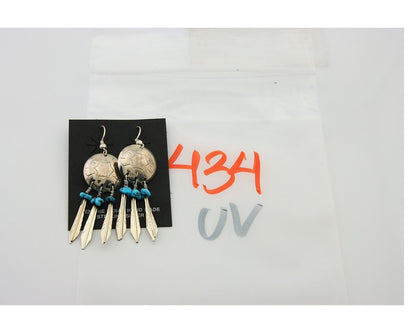 Navajo Earrings 925 Silver Dream Catcher Natural Turquoise Native Artist C.80's