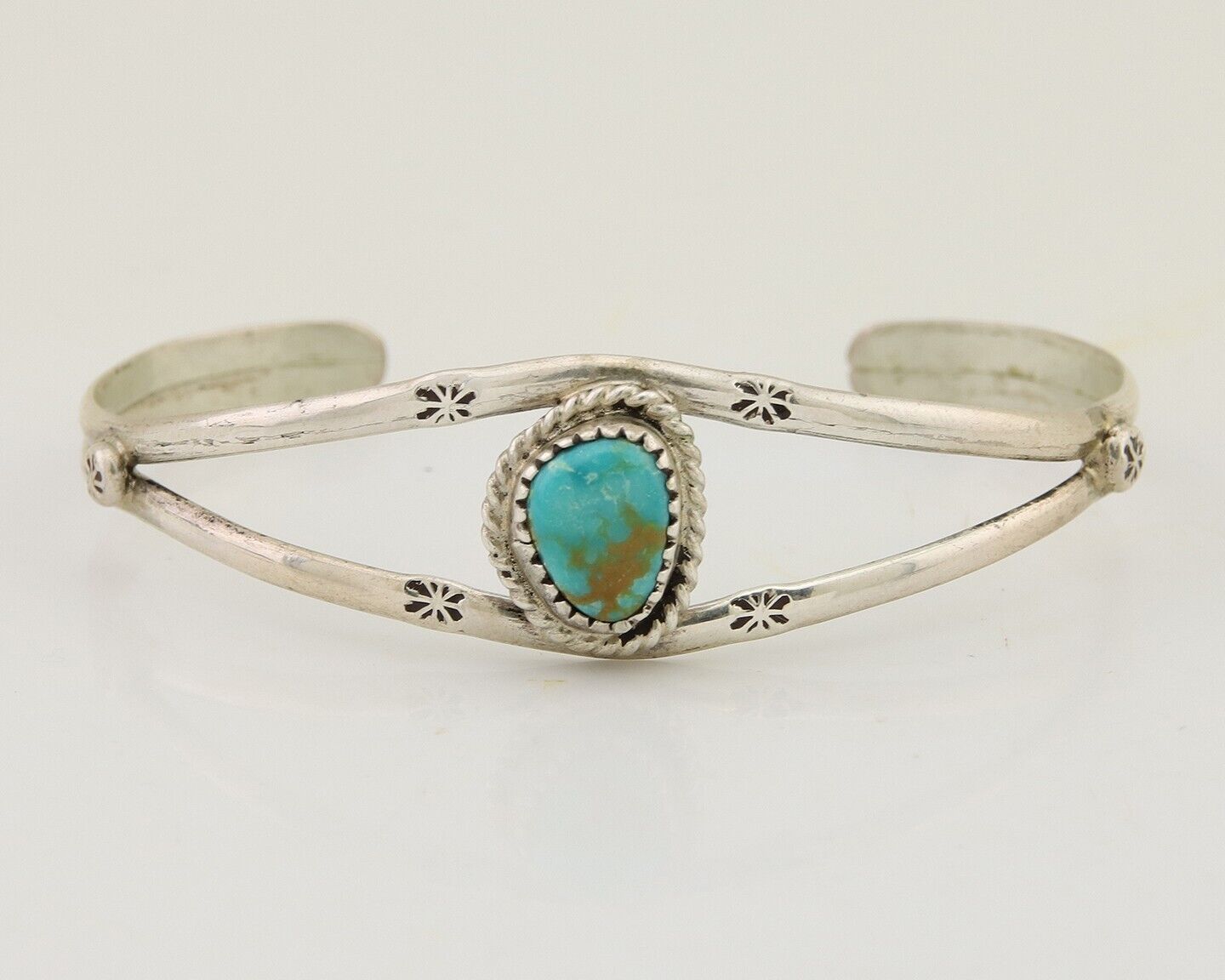 Navajo Hand Stamped Cuff Bracelet Turquoise 925 Silver Native American Artist