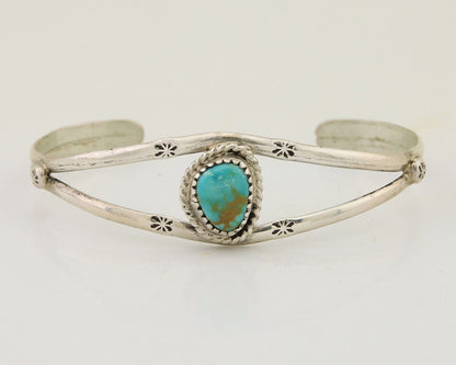 Navajo Hand Stamped Cuff Bracelet Turquoise 925 Silver Native American Artist