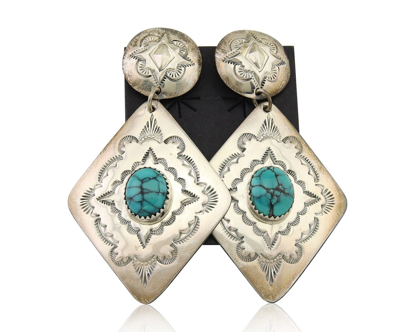 Navajo Dangle Earrings 925 Silver Natural Blue Turquoise Artist Signed LS C.80's