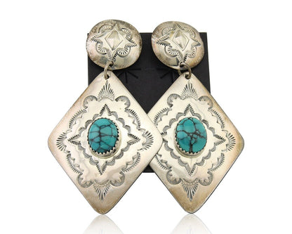 Navajo Dangle Earrings 925 Silver Natural Blue Turquoise Artist Signed LS C.80's
