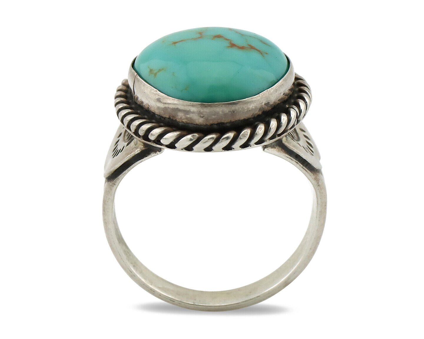 Navajo Ring 925 Silver Natural Blue Turquoise Native American Signed C.1980's