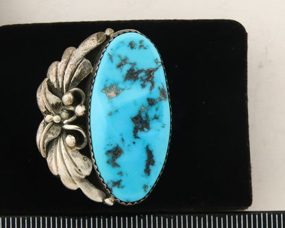 Navajo Ring 925 Sterling Turquoise Native American Artist C.80's Size 6.0