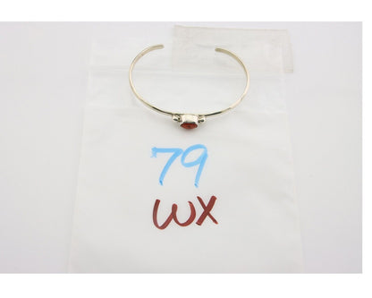 Navajo Bracelet .925 Silver Natural Red Coral Cuff Native American Artist C.80's