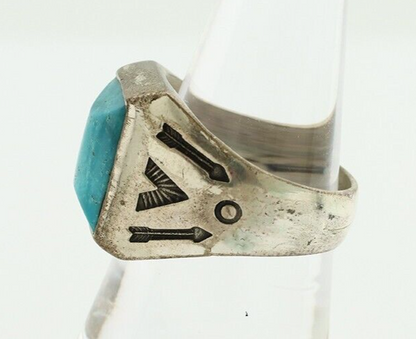 Navajo Ring 925 Silver Kingman Turquoise Signed Sun Bell Silver Company C.80's