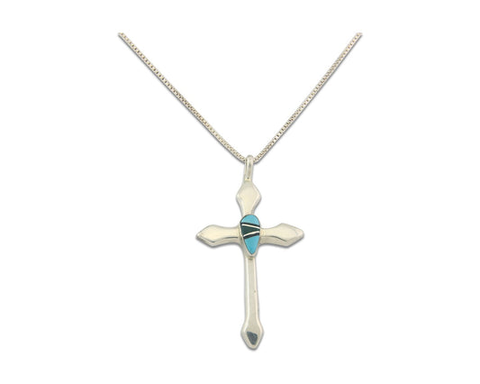 Navajo Cross Necklace Sterling Silver Authentic Natural Gemstones Signed M