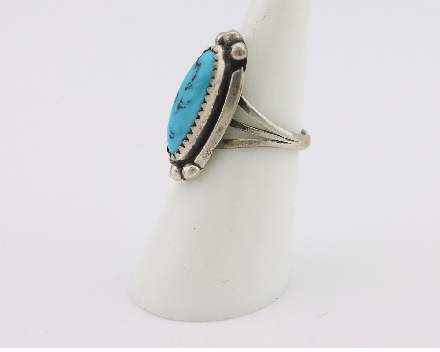 Navajo Ring .925 Silver Sleeping Beauty Turquoise Signed SkyStone Creations C80s