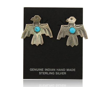 Navajo Thunderbird Earrings 925 Silver Natural Turquoise Native Artist C.80's