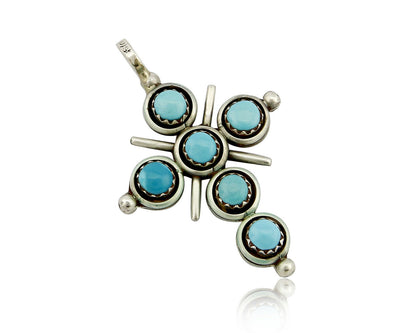 Zuni Natural Turquoise and Coral Reversible 925 Silver Handmade Pendant