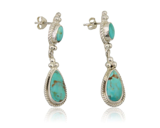 Navajo Dangle Earrings 925 Silver Sleeping Beauty Turquoise Native Artist C.80's
