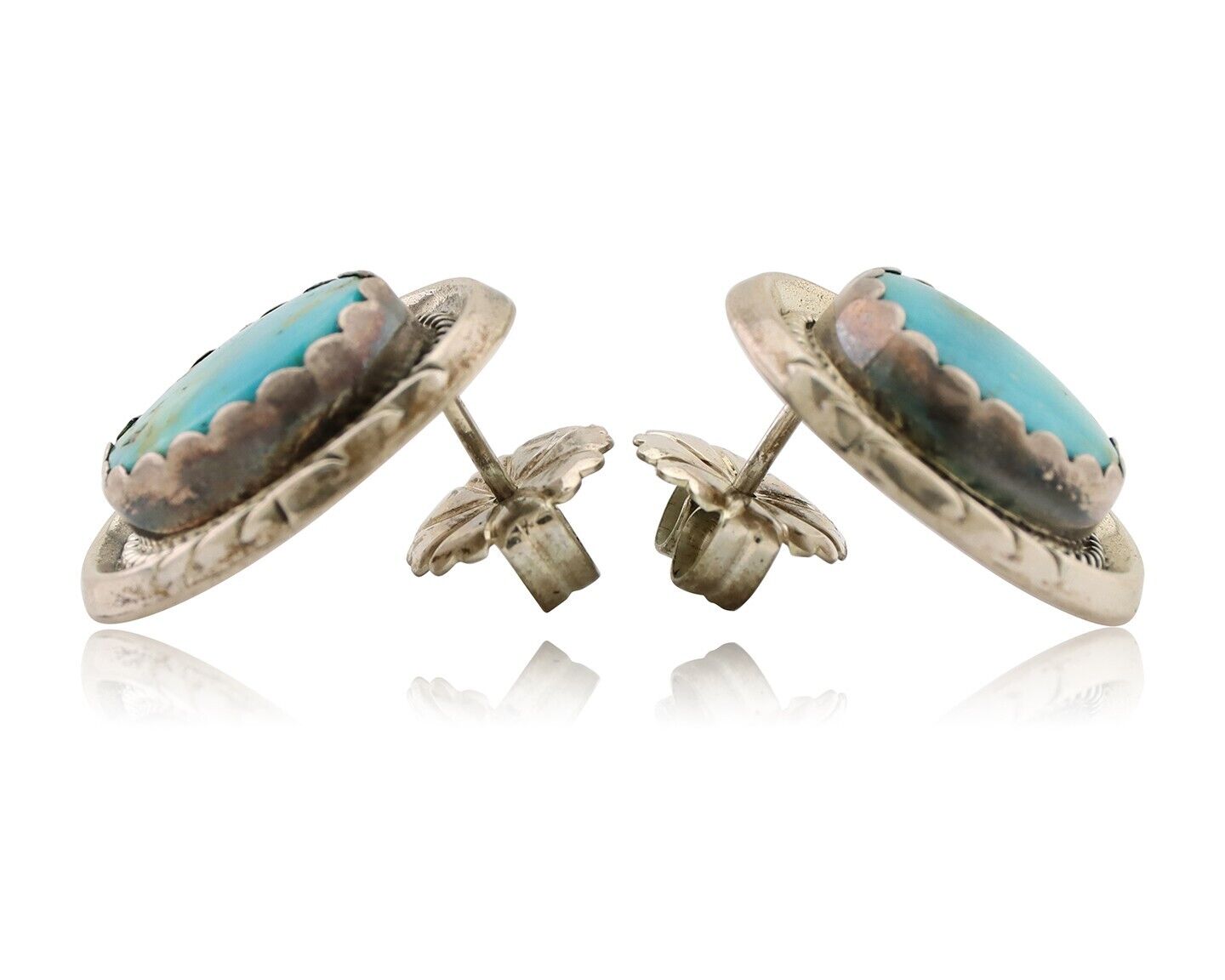 Navajo Earrings 925 Silver Natural Mined Turquoise Native American Artist C.80's