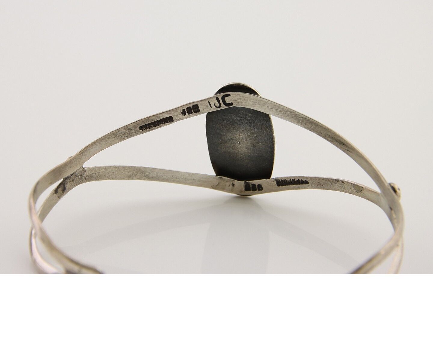 Navajo Hand Stamped Cuff Bracelet Turquoise 925 Silver Artist Signed IJC C.80's