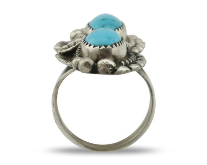 Navajo Ring 925 Silver Sleeping Beauty Turquoise Artist Signed SC C.80's