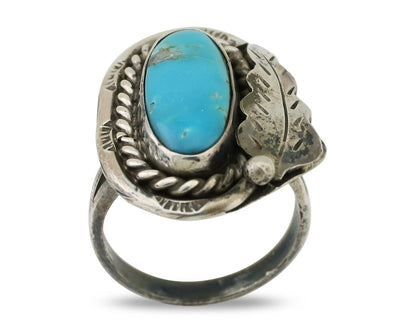Navajo Handmade Ring 925 Silver Natural Turquoise Signed Jason Livingston C.80's