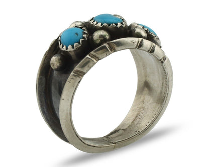 Navajo Ring 925 Silver Sleeping Beauty Turquoise Artist Signed RC C.80's