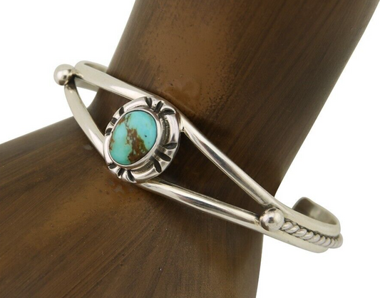 Navajo Bracelet 925 Silver Blue Turquoise Artist Signed Gecko C.80's