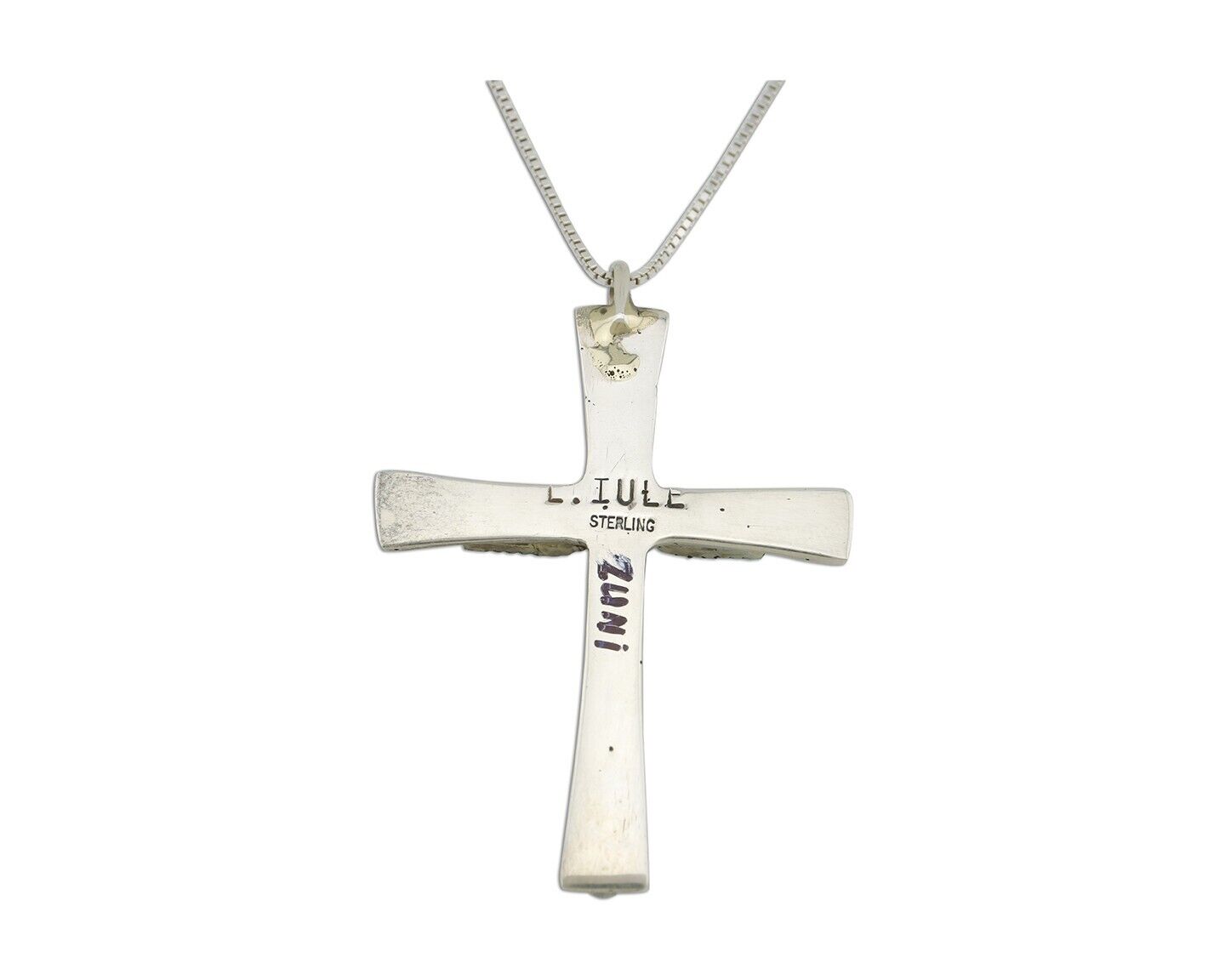 Zuni Cross Necklace 925 Silver Blue Turquoise Signed L IULI C.80's