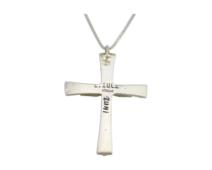 Zuni Cross Necklace 925 Silver Blue Turquoise Signed L IULI C.80's