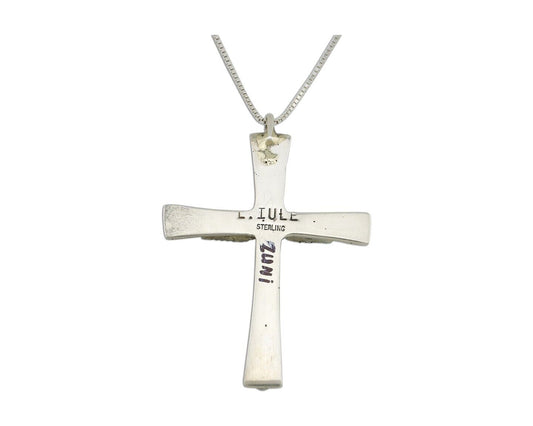 Zuni Cross Necklace 925 Silver Blue Turquoise Signed L IULI C.80's