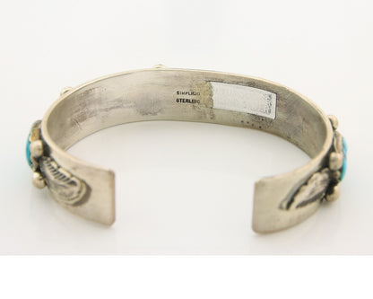 Zuni Cuff Bracelet Sterling Silver Natural Coral & Turquoise Signed Simplicio