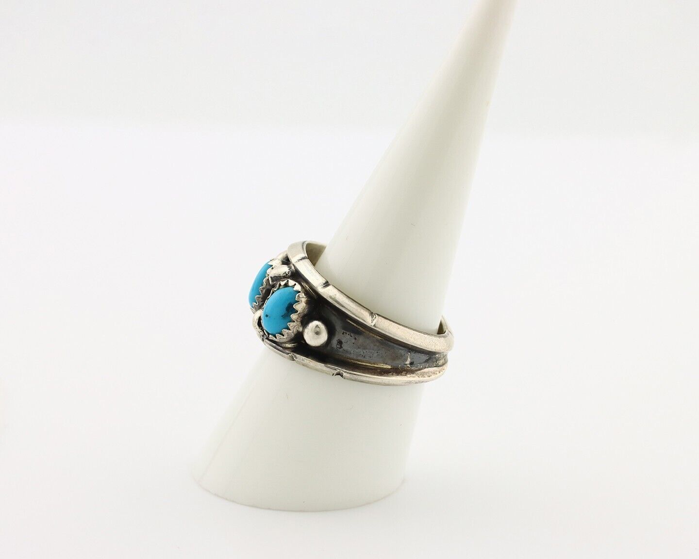 Navajo Ring 925 Silver Sleeping Beauty Turquoise Artist Signed JL C.80's