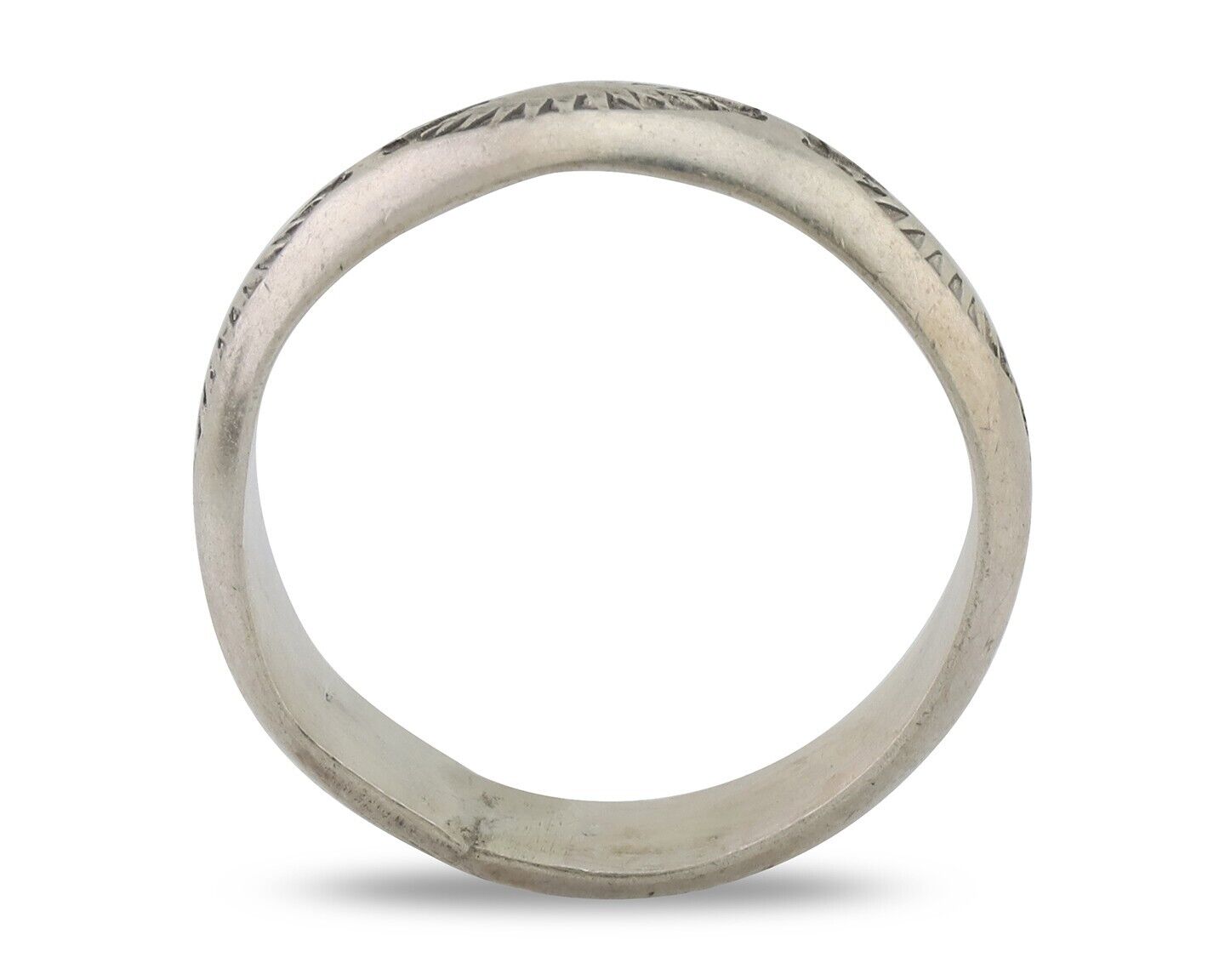 Navajo Hand Stamped Band 925 Silver 6.0 mm Signed Larry Chavez Size 10.5 C.80's