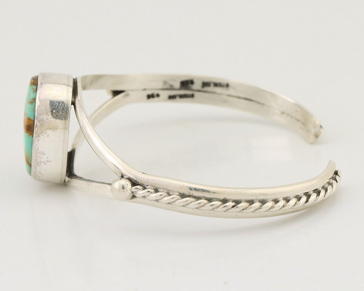 Navajo Cuff Bracelet 925 Silver Natural Blue Turquoise Artist Signed Gecko C.80s