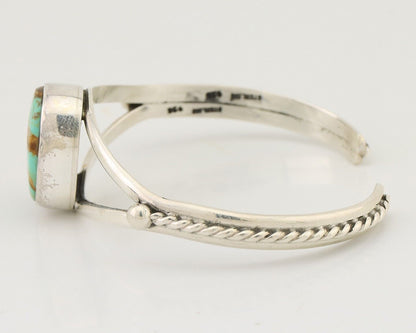 Navajo Cuff Bracelet 925 Silver Natural Blue Turquoise Artist Signed Gecko C.80s