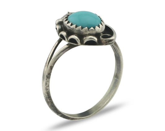 Navajo Ring .925 Silver Sleeping Beauty Turquoise Native American Artist C.80's
